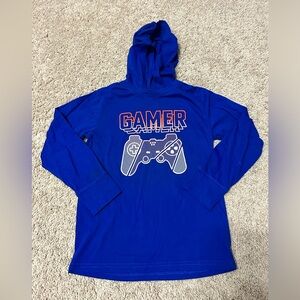 Gamer long sleeved hooded tee shirt
